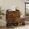 Shoe Cabinet with 2 Flip Drawers, Hidden Wood Narrow Shoe Cabinet with Shoe Bench & 2 Hooks for Entryway Hallway, Living Room - 2 of 4
