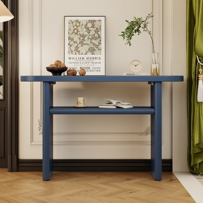 Elegant Minimalist Console Table, Sofa Table With Rounded Edges And Sturdy Shelf Design, Console Table Wood-Cuddlewood