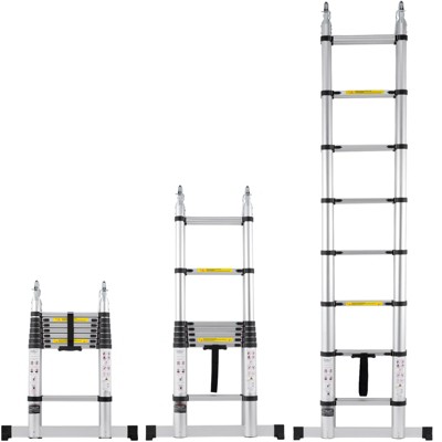 VEVOR Telescoping Ladder, 16.5FT A-Shape Aluminum Extension Ladder Lightweight, Multi-button Retraction Collapsible Ladder, Silver