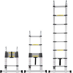 VEVOR Telescoping Ladder, 16.5FT A-Shape Aluminum Extension Ladder Lightweight, Multi-button Retraction Collapsible Ladder, Silver - 1 of 4