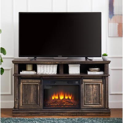 TIRAMISUBEST Modern Entertainment Console TV Stand with 23" Fireplace Insert, Multipurpose Sliding Door TV Cabinet