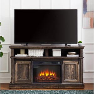 TIRAMISUBEST Modern Entertainment Console TV Stand with 23" Fireplace Insert, Multipurpose Sliding Door TV Cabinet - 1 of 4