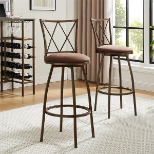 27.3'' Industrial Counter Bar Stools Set Of 2, Country Style Barstools With Metal Back, Fabric Seat And Footrest For Indoor Bar Dining Room Kitchen - 1 of 4