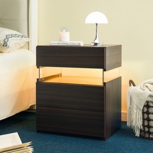 QingMoon Modern Nightstand with 3 Drawers, LED Bedside Tables, for Bedroom Living Room Bedside Furniture - 1 of 4
