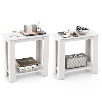 Tangkula 2 PCS 2-Tier End Table Modern Sofa Bedside Compact Nightstand with Storage Shelf