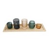 Storied Home 5-Piece Embossed Glass and Metal Tealight Candle Holders in a Wood Tray, Multicolor - 4 of 4