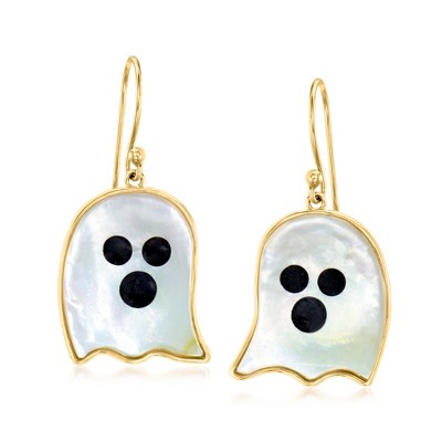 Ross-Simons Mother-Of-Pearl and Black Enamel Ghost Drop Earrings in 18kt Gold Over Sterling
