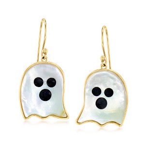 Ross-Simons Mother-Of-Pearl and Black Enamel Ghost Drop Earrings in 18kt Gold Over Sterling - 1 of 4
