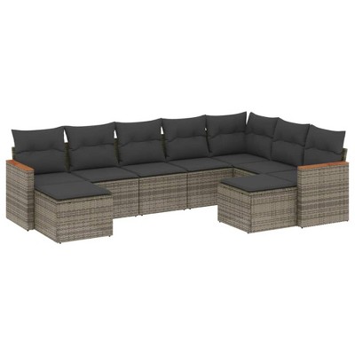 vidaXL 9 Piece Patio Sofa Set with Cushions Gray Poly Rattan - Without table