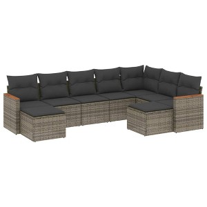 vidaXL 9 Piece Patio Sofa Set with Cushions Gray Poly Rattan - Without table - 1 of 4