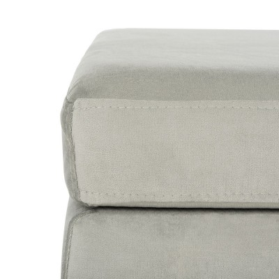 Giovanna Transitional Grey Velvet Square Ottoman with Brass Legs
