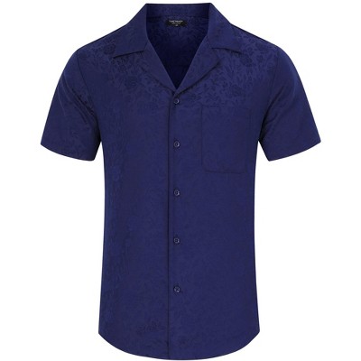 Men's Casual Cuban Short Sleeve Button Down Beach Shirt with Pocket