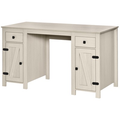 White Wood Writing Desk with Drawer and Filing Cabinet