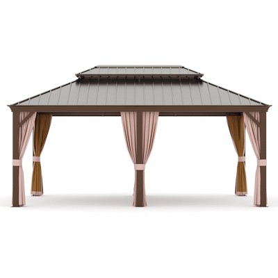 Cesicia 6-Piece 12 x 20 Outdoor Patio Gazebo Canopy Tent With Ventilated Double Roof And Mosquito net, Suitable for Lawn, Garden, Backyard,Brown Top