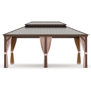 COWLOWN 12x18 All-Season Hardtop Gazebo, Rustproof Aluminum Frame, Vented Iron Roof, and Full Enclosure Curtains for Stylish Outdoor Living - 1 of 4