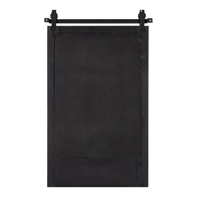 Black Wood Barn Door Wall Mirror with Hooks