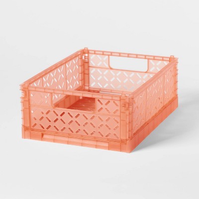 Rectangular Plastic Foldable Medium Crate Orange - Brightroom™