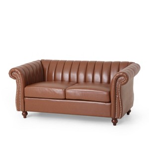 Glenmont Contemporary Channel Stitch Loveseat with Nailhead Trim - Christopher Knight Home - 1 of 4