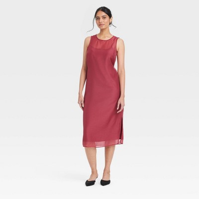 Women's Sheer Organza Midi Shift Dress - A New Day™ Burgundy XS