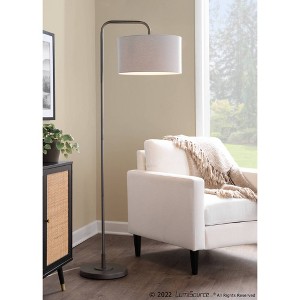 LumiSource Puck 63" Contemporary Metal Floor Lamp in Oil Rubbed Bronze with Beige Linen Shade from Grandview Gallery: Arc Design, UL Listed - 1 of 4