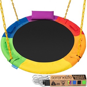 SereneLife 40" Saucer Swing with Chains, Pillow, Hanging Kit, and Carry Bag - Indoor/Outdoor Use - 1 of 4