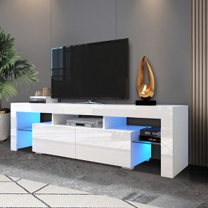 Racxily 20-Color LED Modern Black TV Stand - 66LBS Load, 2 Drawers Storage, Easy-Clean MDF, Minimalist Style for Home Spaces - 1 of 4