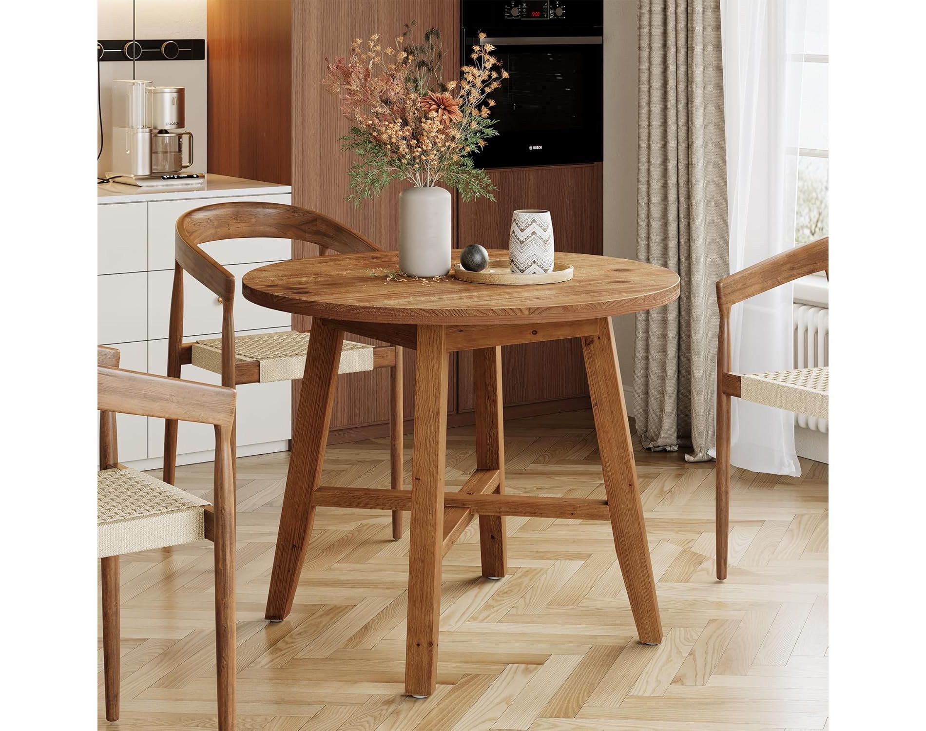 Lantine Solid Wood Round Dining Table for 2-4, 31.5-Inch Farmhouse Kitchen Table for Small Spaces, Dining Room, or Apartment