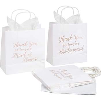 Sparkle and Bash 25 Pack Small Gift Bags with Handles - White Paper Bags with Gold Foil Polka Dots for Birthday, Wedding (5.5x3x9 in)