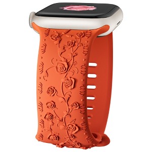HTUTWOO Rose Engraved Apple Watch Band, Floral Sport Silicone Strap 38/40/41/42/44/45/46/49 mm for iWatch Series 11 10 9 8 7 6 5 4 3 2 1 SE Ultra - 1 of 4