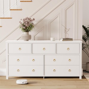 3 Drawer Dresser for Bedroom, Wooden Chest of Drawers with Gold Handles, Media Console Table TV Stand, Freestanding Closet Dresser for Living Room - 1 of 4