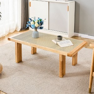 NicBex Natural Solid Wood Coffee Table with Faux Rattan Design,Elegant Tea Table,Center Table for Living Room - 1 of 4