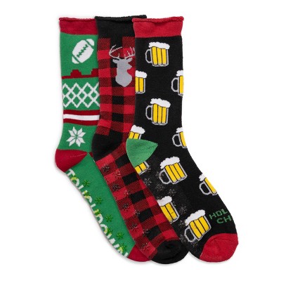 Lukees By Muk Luks Men's 3 Pack Terry Holiday Socks-christmas Elf