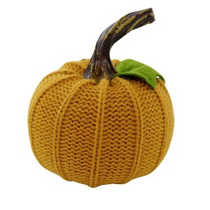 Ganz 4.0 Inch Mini Pumpkin Stem Leaf Autumn Knit Pumpkin Figurines - 1 of 3