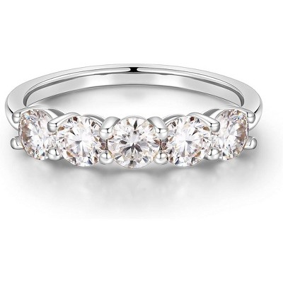 Turandoss 5 Stone Moissanite Rings for Women, 3.75MM D Color VVS1 Clarity Lab Created Moissanite Anniversary Rings,White gold,6#
