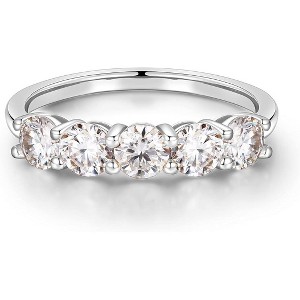 Turandoss 5 Stone Moissanite Rings for Women, 3.75MM D Color VVS1 Clarity Lab Created Moissanite Anniversary Rings,White gold,6# - 1 of 4
