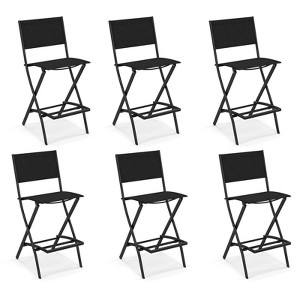 Tangkula 6 PCS Outdoor Barstools Counter Height Folding Bar Chairs w/ Back and Footrest Versatile w/ Breathable Fabric & Heavy-Duty Metal Frame Black - 1 of 4