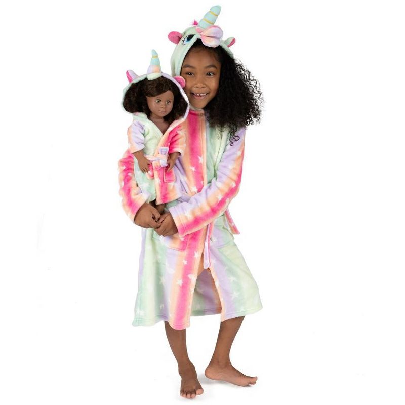 Leveret Girl and Doll Matching Fleece Hooded Robe, 2 of 5