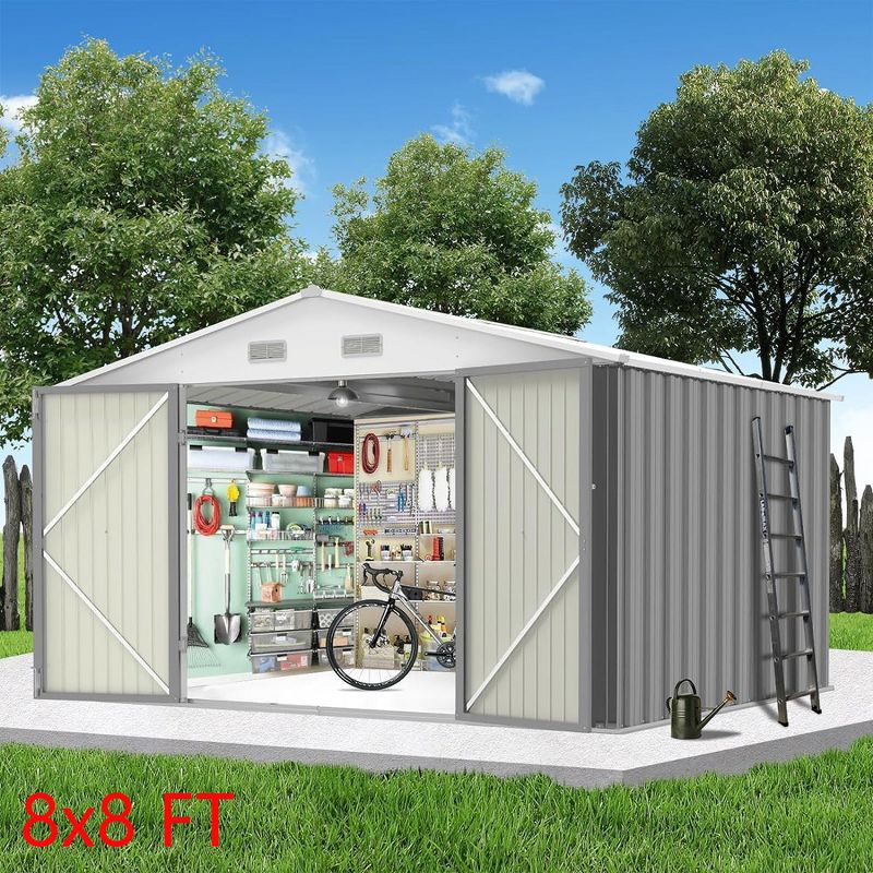 Outdoor Metal Storage Shed Steel Utility Tool House With Lockable Doors, 1 of 7