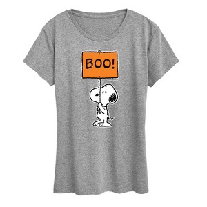 Women's - Peanuts - Snoopy Boo Sign Short Sleeve Graphic T-Shirt - 1 of 4
