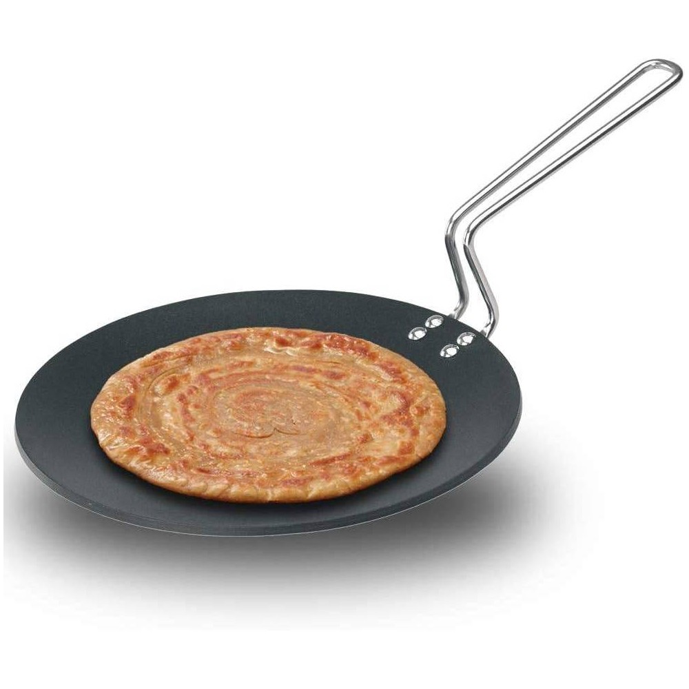 Hawkins Futura 10" Non Stick Concave Tava Griddle with Steel Handle: Anodized Aluminum, Gas Compatible, Hand Wash