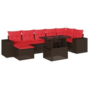 vidaXL 8 Piece Garden Sofa Set with Cushions - Brown without storage - 1 of 4