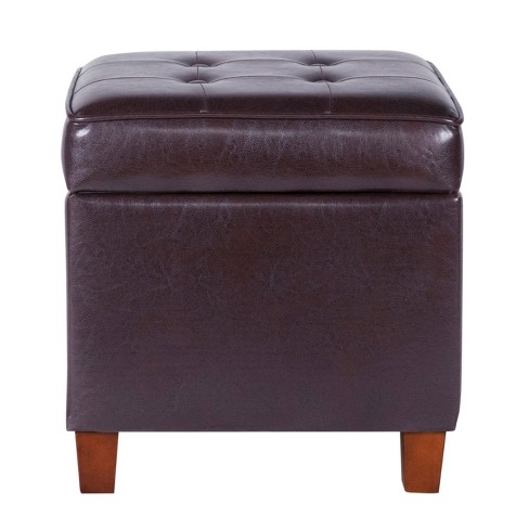 Square Tufted Faux Leather Storage Ottoman Espresso Homepop Footstool Compartment Target