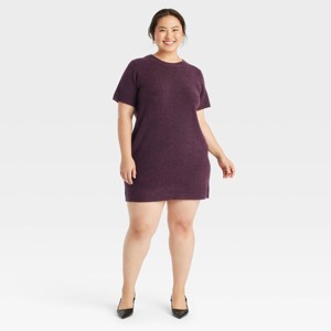 Women's Short Sleeve Cozy Knit Mini Sweater Dress - A New Day™ - 1 of 3