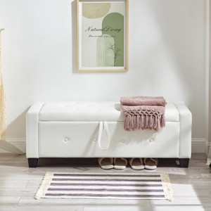 48" Modern Faux Leather Storage Ottoman Bench with Flip Top, Tufted Seat for Bedroom or Entryway -3irtyhousy - 1 of 4