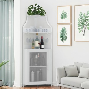 Corner Bar Cabinet, 61" Tall Farmhouse Wine Cabinet with Detachable Wine Rack, 5-Tier Industrial Wine Cabinet with Glass Holder & Adjustable Shelves - 1 of 4