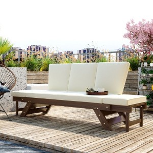 Adjustable Wooden Patio Daybed with Cushions -Compact Design for Small Spaces - 1 of 4