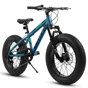 YONWAY 20 Inch Fat Tire Bike, 7 Speed Mountain Fat Tire Bike, Dual Disc Brakes, Carbon Steel Frame Front Suspension Mountain Buggy  for Kids - 1 of 4