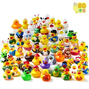 60Pcs Rubber Ducks, Mini Rubber Duckie Toys with Mesh Carry Bag for Kids Baby Bath Shower Toys, Birthday Gifts Summer Beach Pool Activity Party Favors - 1 of 4