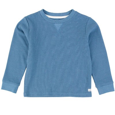 Image of RuggedButts Baby Boys Waffle Knit Long Sleeve Crew Neck Shirt - Countryside Blue Waffle, 0-3m