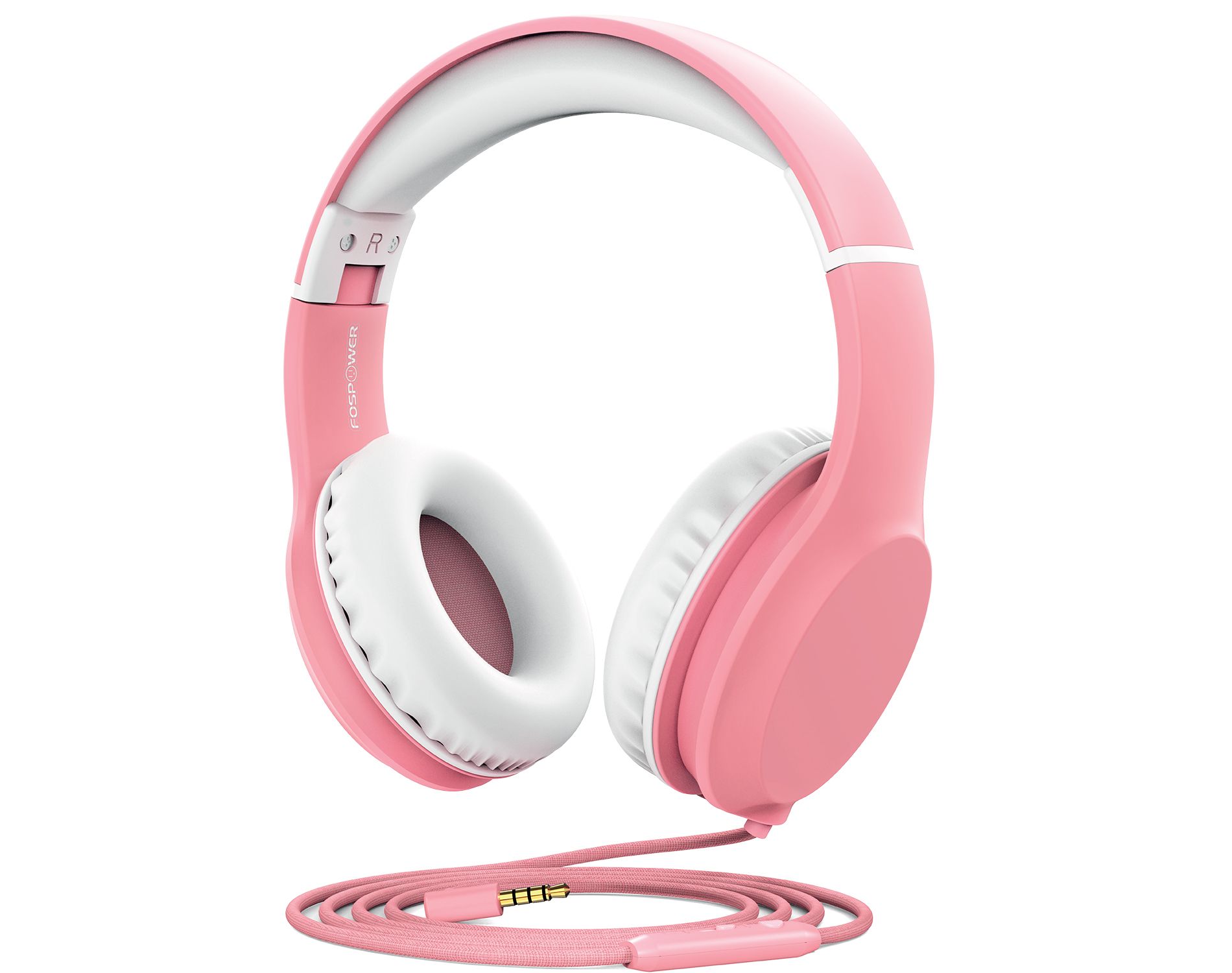 FosPower Kids Headphones Wired Microphone, Over Ear Headphones for Kids with Cord, Kids Headset with 3.5mm Jack For School Chromebook iPad, Pink/White